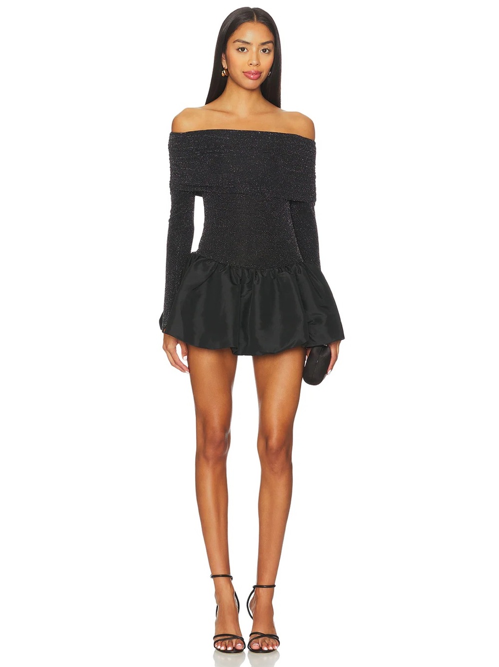 Show Me Your MuMu Off-Shoulder Black Mini Dress with Ruffled Hem